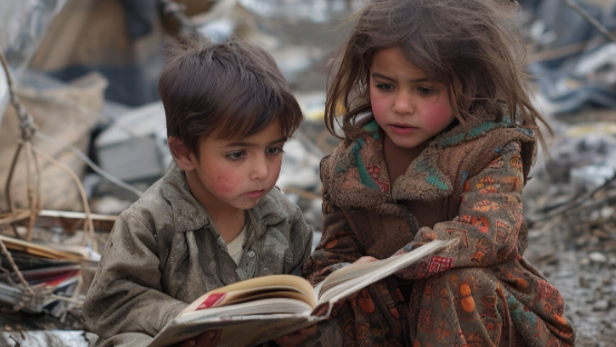 Students receiving school supplies and tuition support as part of Sarfraz Kayani Foundation’s charity projects in Pakistan