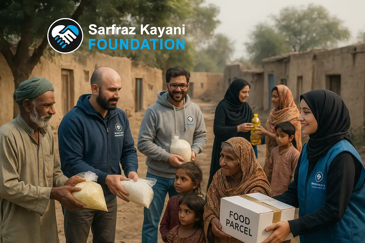 Volunteer offering food to needy families – Become a Volunteer at Sarfraz Kayani Foundation